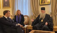 Makron i Milatović sa Joanikijem u Cetinjskom manastiru