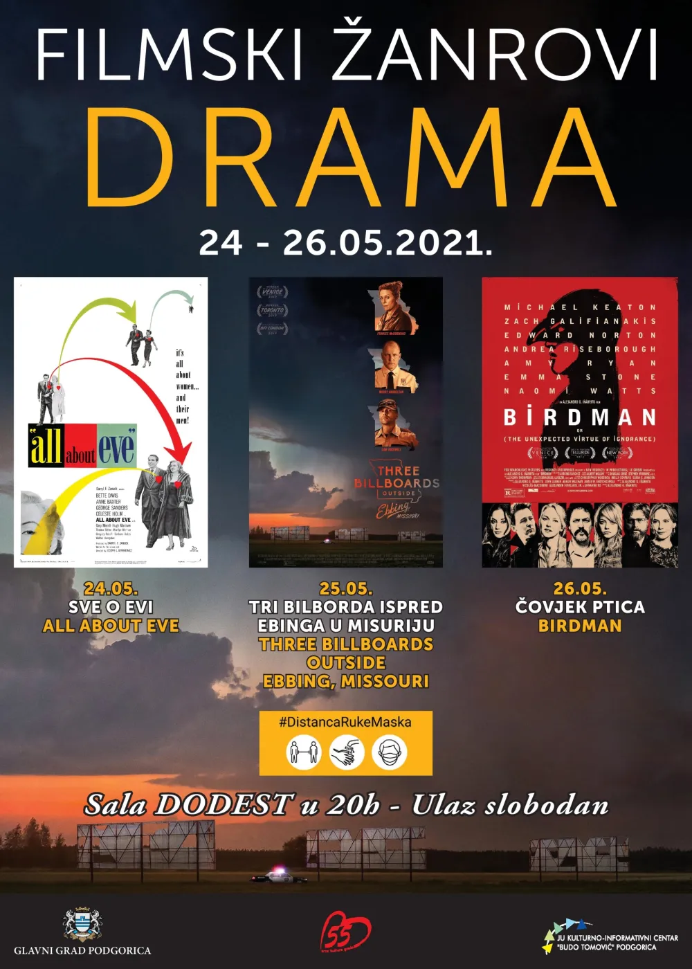 Ревија "Филмски жанрови-драма" од 24-26 маја, у КИЦ-у Будо Томовић