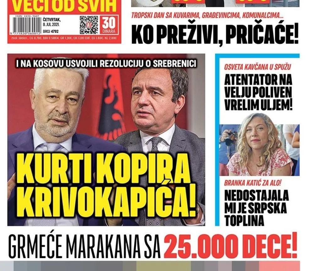 Косово донијело резолуцију о Сребреници, а медији у Србији нападају Кривокапића