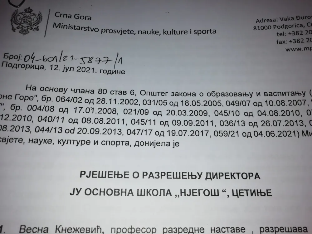 Кнежевић: Реваншистичка одлука Министарства, добила сам подршку колега