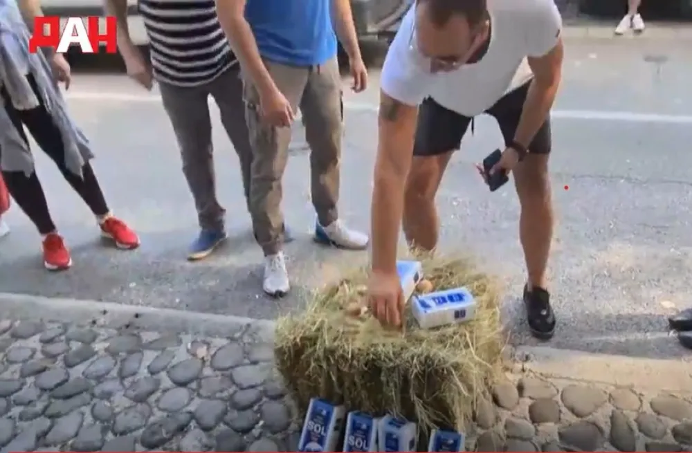 (ВИДЕО) Група Цетињана донијела сијено и со да "почасти" Јанковића