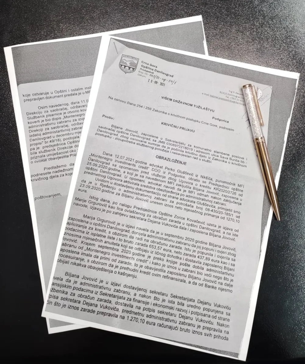 Ковачевић поднијела кривичну пријаву против Биљане Јововић: Печатом угашеног предузећа фалсификовала износ плате