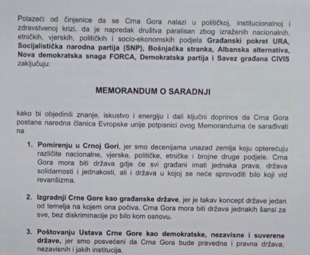 Прочитајте шта пише у тексту меморандума: Црна Гора држава једнаких права