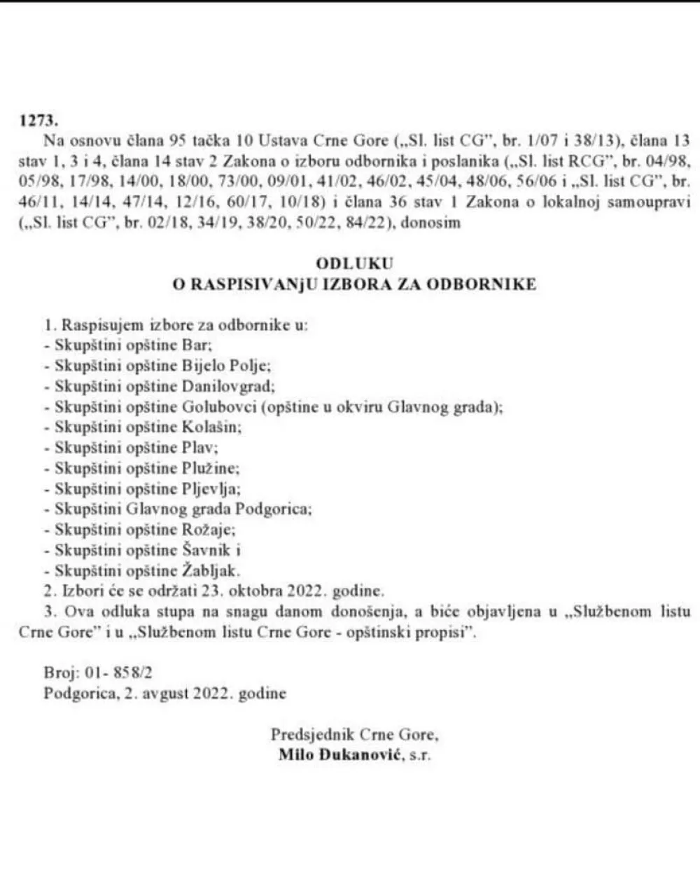 I u Golubovcima izbori 23. oktobra