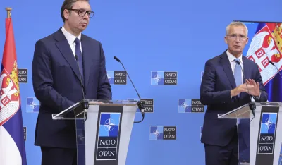 Aleksandar Vučić i Jens Stoltenberg u Briselu