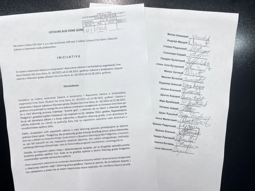 Dvadeset poslanika predalo Ustavnom sudu iniciјativu za ocјenu ustavnosti "zetskih zakona"