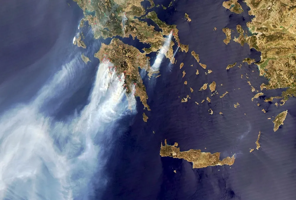 Mesto: Vaington<br>Datum: 27.08.2007<br>Dogadjaj: satelitski snimak američke svemirske agencije NASA poara na jugu Grčke<br>Licnosti: <br>