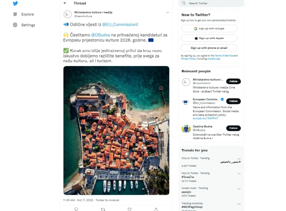 MKM ponudilo Op&scaron;tini Budva punu podr&scaron;ku u procesu kandidature