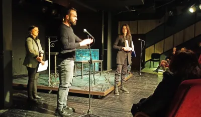 Slavko Kalezić i Vanja Jovićević sa nagradom "Sat kula" za glumačku bravuru