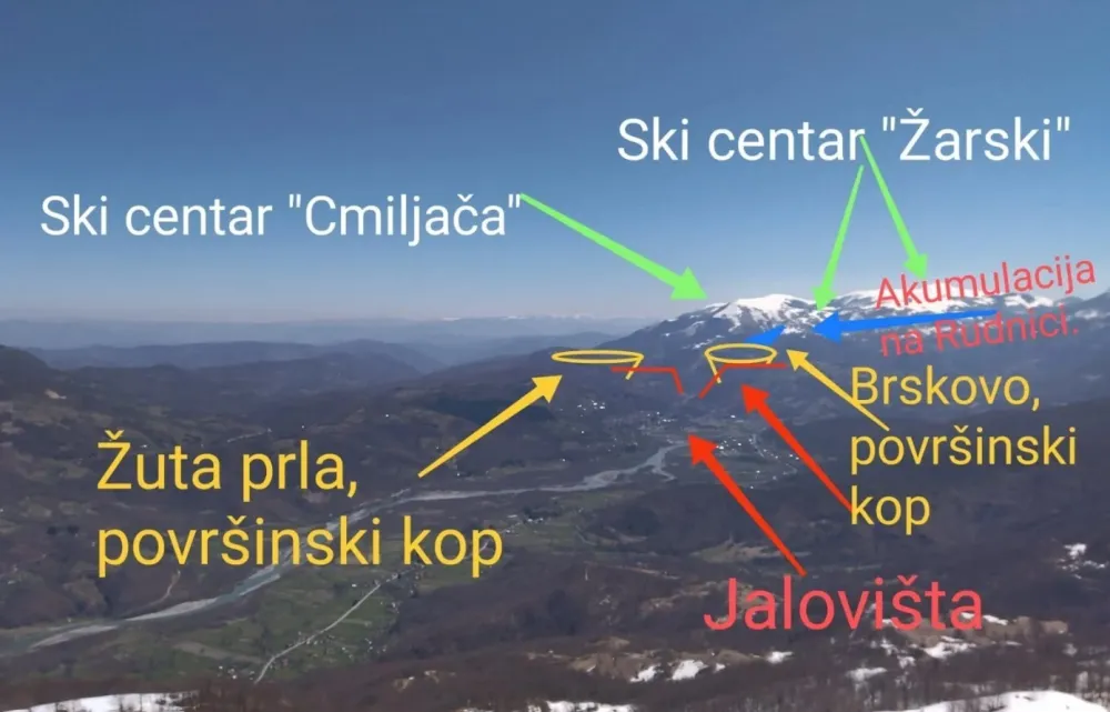 Локације површинских копова планираног рудника (фото: ГИ "Здрави Мојковац")