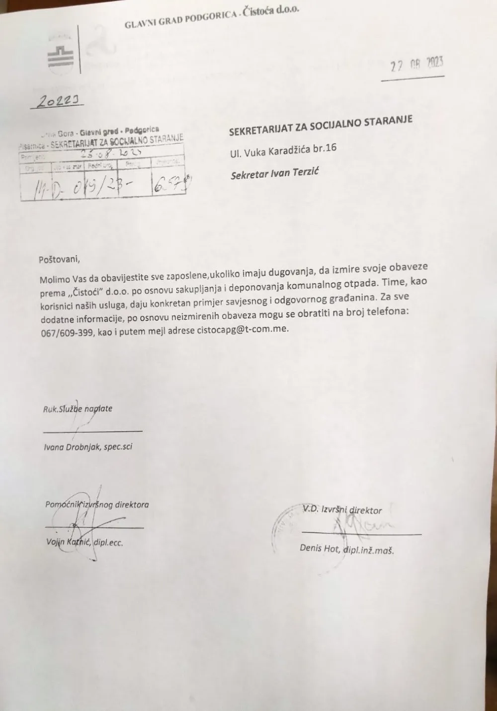 Iz Čistoće poručuju: Zaposleni da plate dug i izbјegnu utuženja