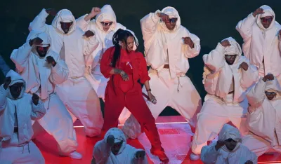 Barbadian singer Rihanna performs during the halftime show of Super Bowl LVII between the Kansas City Chiefs and the Philadelphia Eagles at State Farm Stadium in Glendale, Arizona, on February 12, 2023.,Image: 755618924, License: Rights-managed, Restrictions:, Model Release: no, Credit line: ANGELA WEISS/AFP/Profimedia