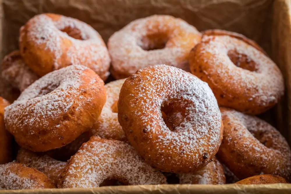 Closeup of delicious homemade donuts ready to eat