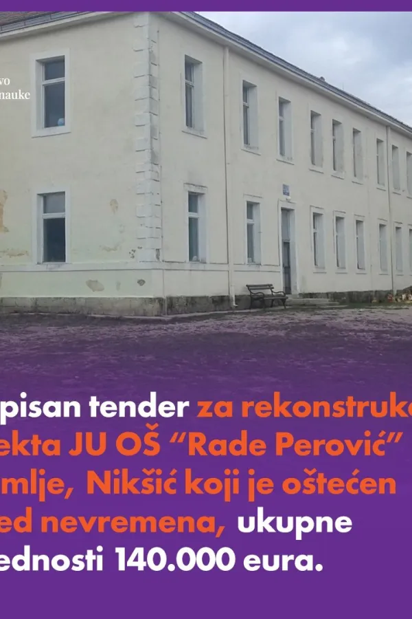 Raspisan&nbsp;tender za rekonstrukciju&nbsp;JU O&Scaron; "Rade Perović" iz Velimlja