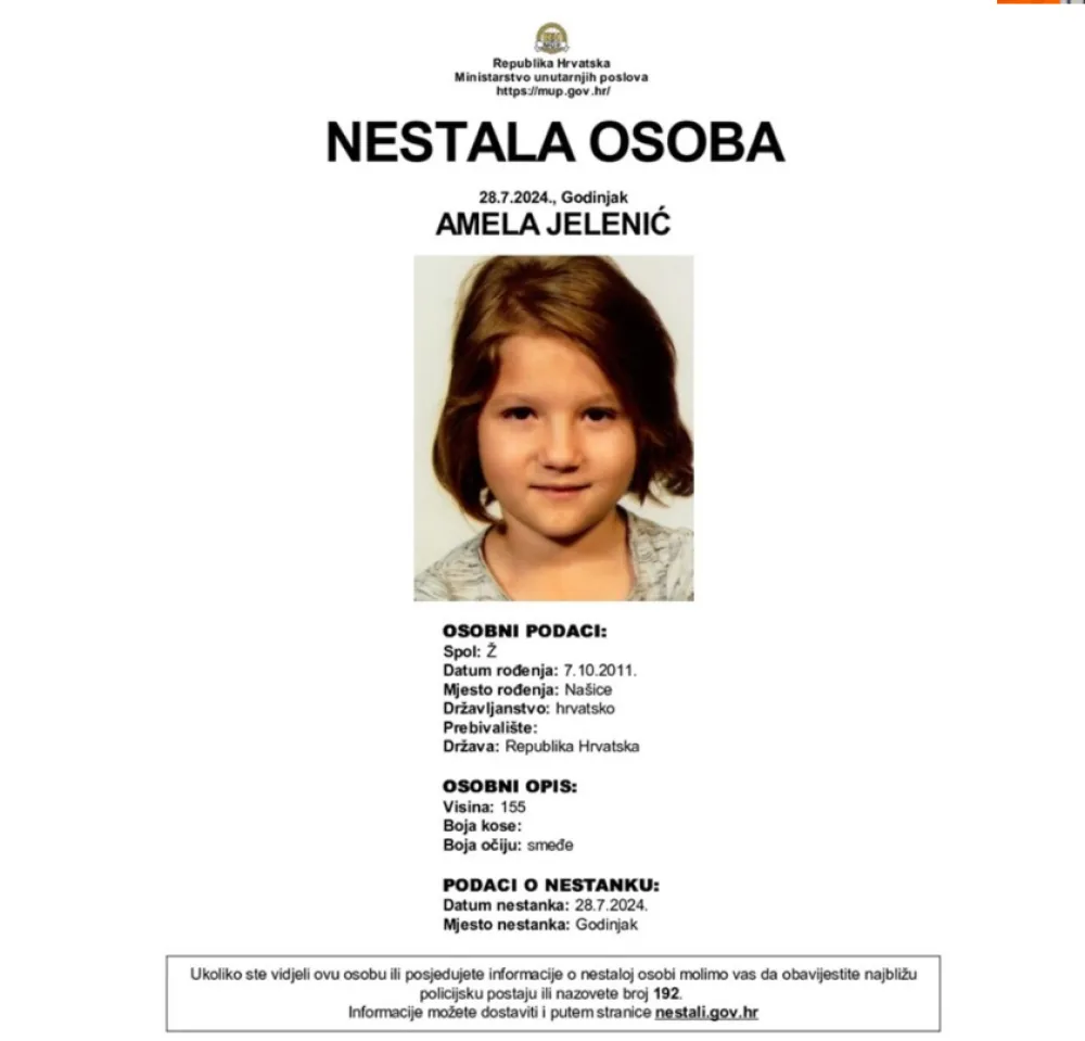 U Hrvatskoj nestala djevojčica, MUP raspisao potragu