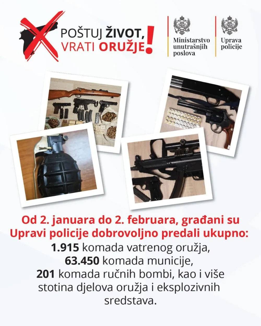 Građani u subotu vratili 19 komada oružja, pu&scaron;komitraljez, bombu...