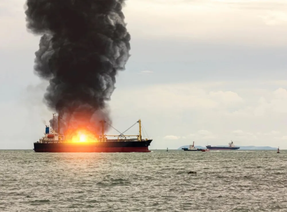 Sudar brodova u Sjevernom moru &ndash; spasena posada, zapaljeni tanker prevozio kerozin za američku vojsku