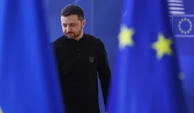 Ukrajinski predsjednik Volodimir Zelenski u zgradi Evropske unije (AP Photo/Omar Havana)