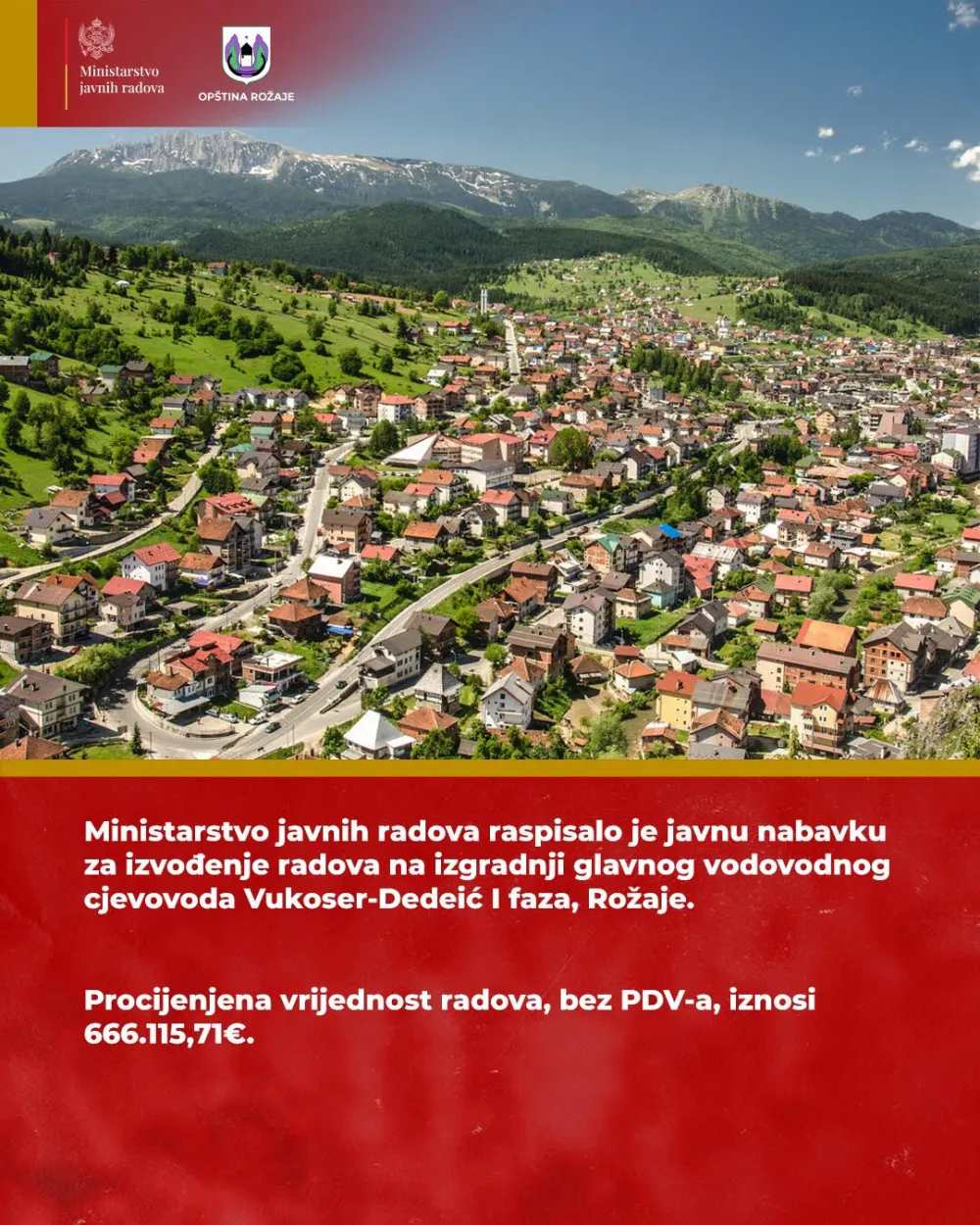 MJR raspisalo tender za izgradnju glavnog vodovodnog cjevovoda u Rožajama