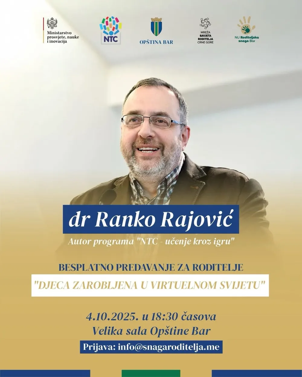 U Baru predavanje dr Ranka Rajovića: Zajedno za zdrav razvoj na&scaron;e djece