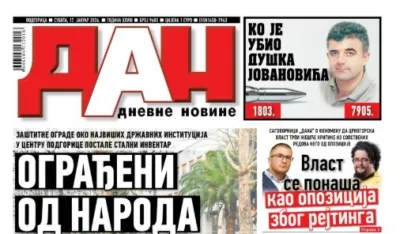 Naslovna strana "Dana" za 17. januar 2026.