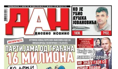 Naslovna strana "Dana" za 13. februar 2026