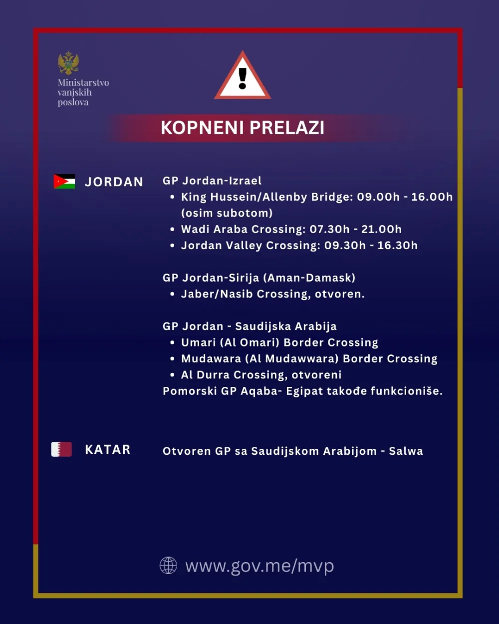 MVP ažurirao ključne informacije za države obuhvaćene eskalacijom na Bliskom istoku