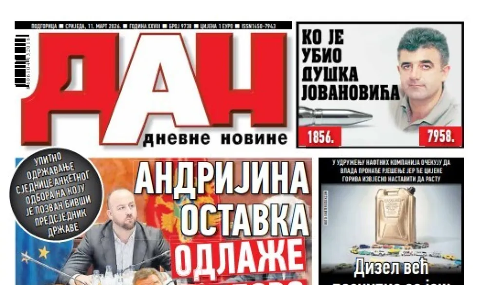 Naslovna strana "Dana" za 11. mart 2026
