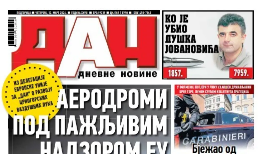 Naslovna strana "Dana" za 12. mart 2026