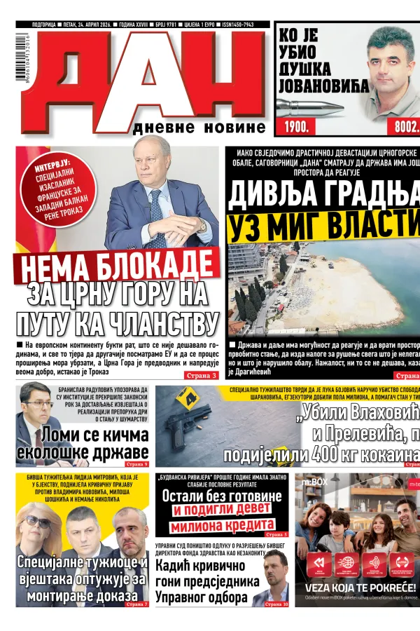 Naslovna strana "Dana" za 24. april 2026