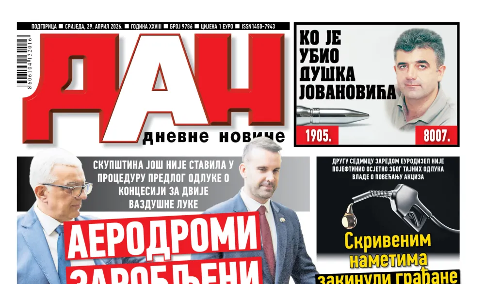 Naslovna strana "Dana" za 29. april 2026