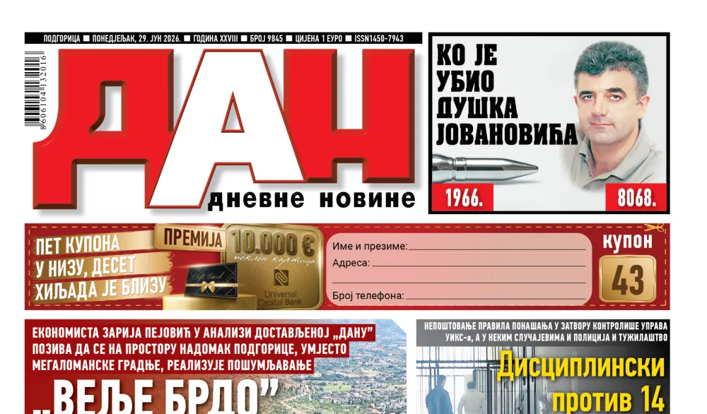 Naslovna strana "Dana" za 29. jun 2026