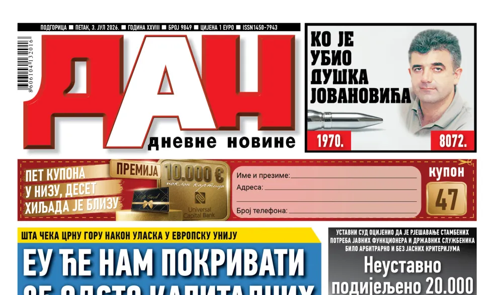 Naslovna strana "Dana" za 3. jul 2026