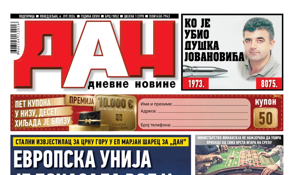 Naslovna strana "Dana" za 6. jul