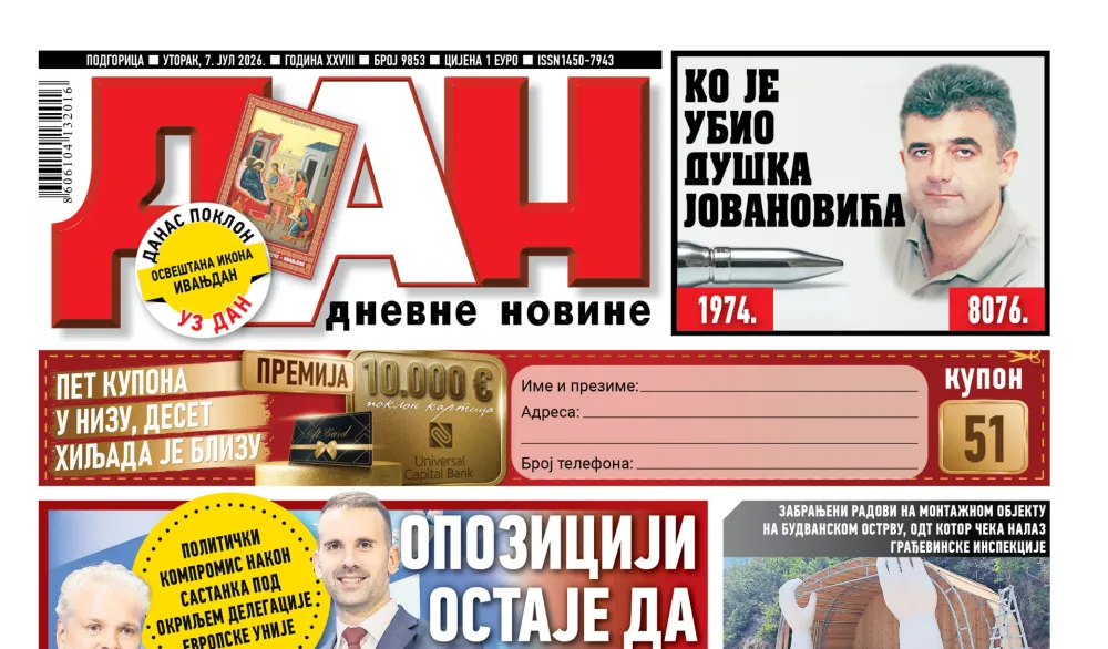 Naslovna strana "Dana" za 7. jul 2026