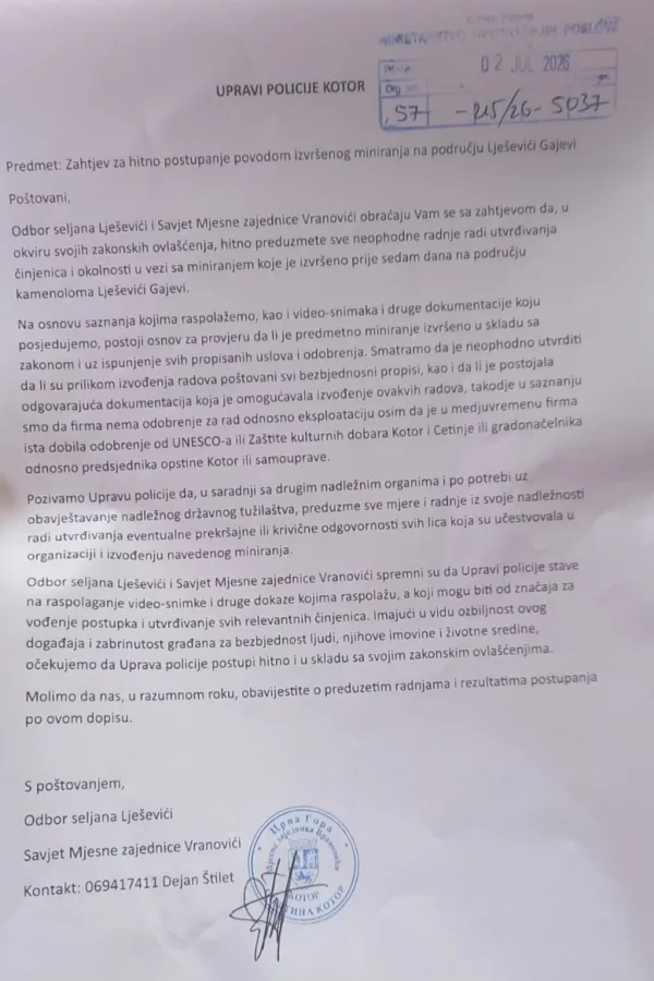 Obustaviti istraživanje i eksploataciju kamena&nbsp;na leži&scaron;tu Lje&scaron;evići Gajevi