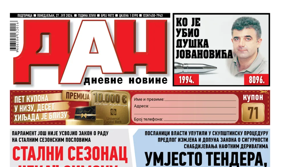Naslovna strana "Dana" za 27. jul 2026